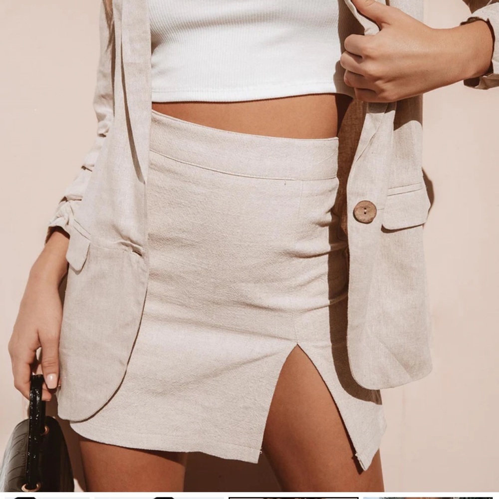 Lioness Beige Mini Skirt with Front Slit